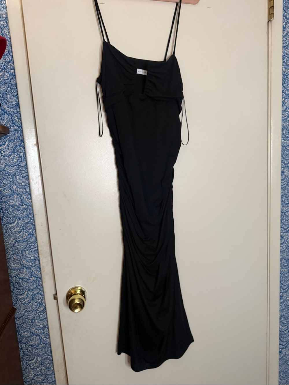 Susana Monaco Black Spaghetti-Strap Ruched Maxi Dress